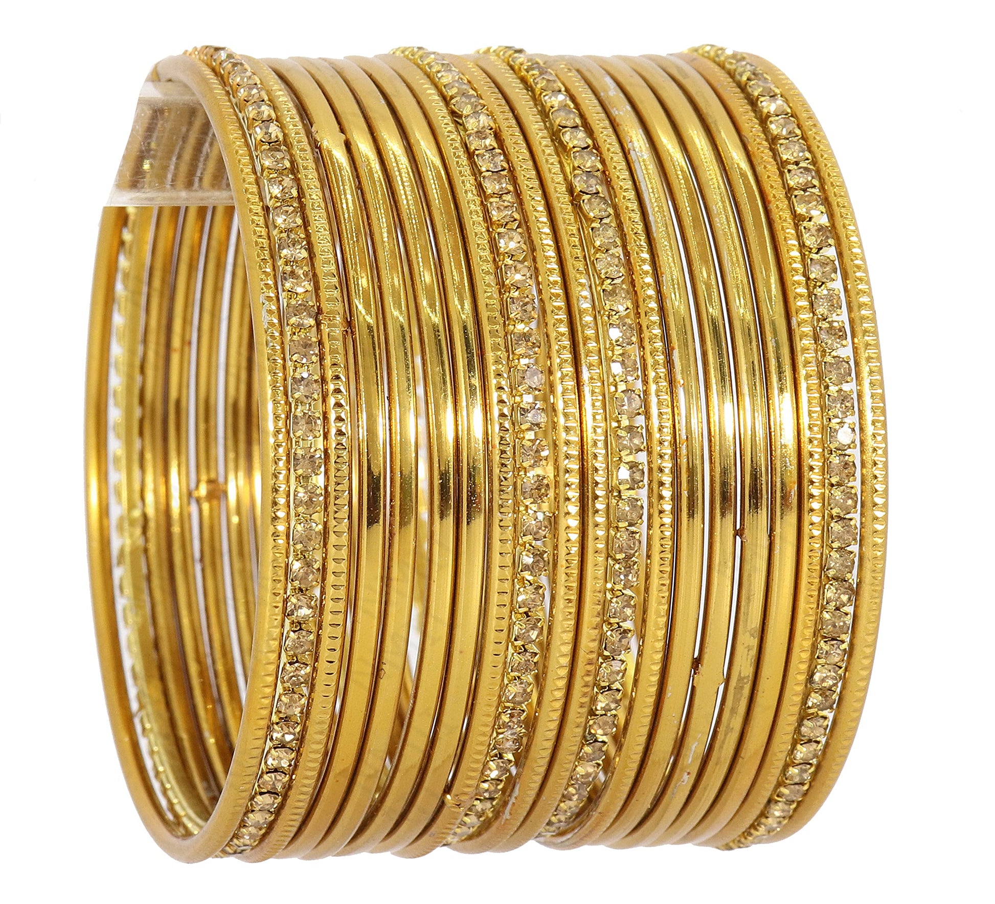 T4 Jewels Non-Precious Metal Base Metal with Zircon Gemstone Studded worked Plain and Cutting Pattern Glossy Finished Bangle Set T4 Jewels