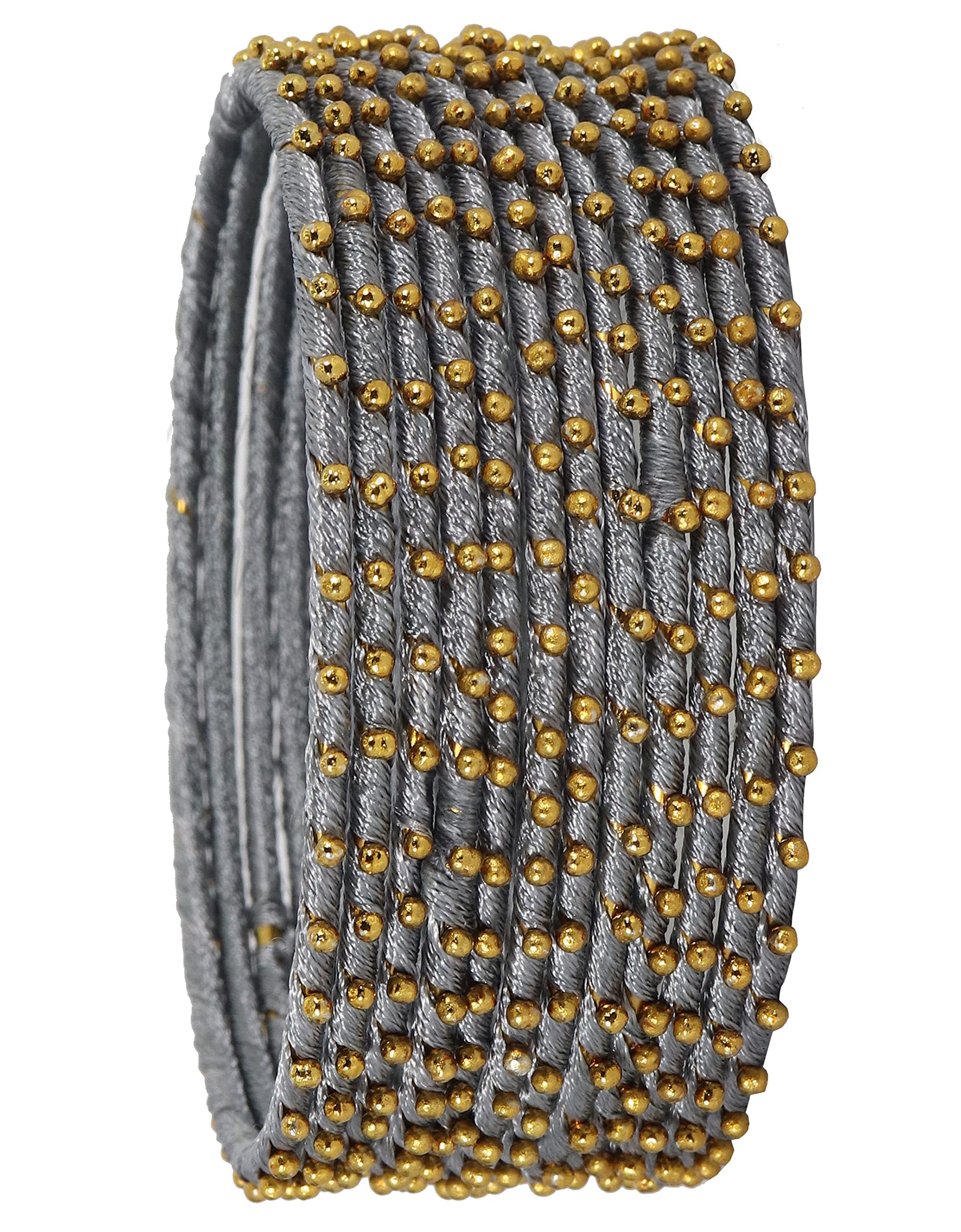 T4 Jewels Non-Precious Metal with Silk thread and Linked with Ball stone Glossy Finished Bangle Set For Women and Girls T4 Jewels