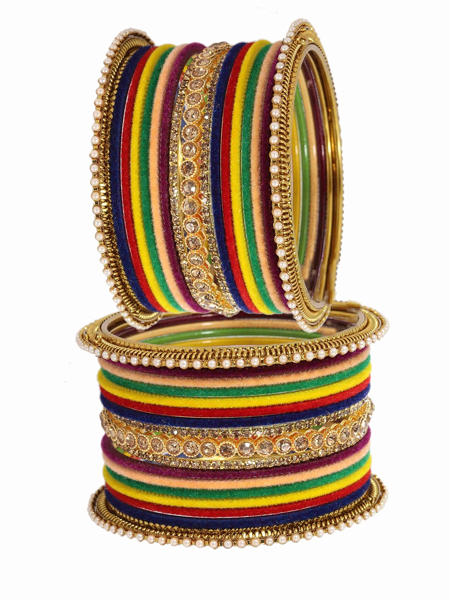 T4 Jewels Metal Velvet Bangles Studded Zircon Diamond Stone & Pearls | Stylish Women's Bangles | Metal bangles | Gold Plated Bangles T4 Jewels
