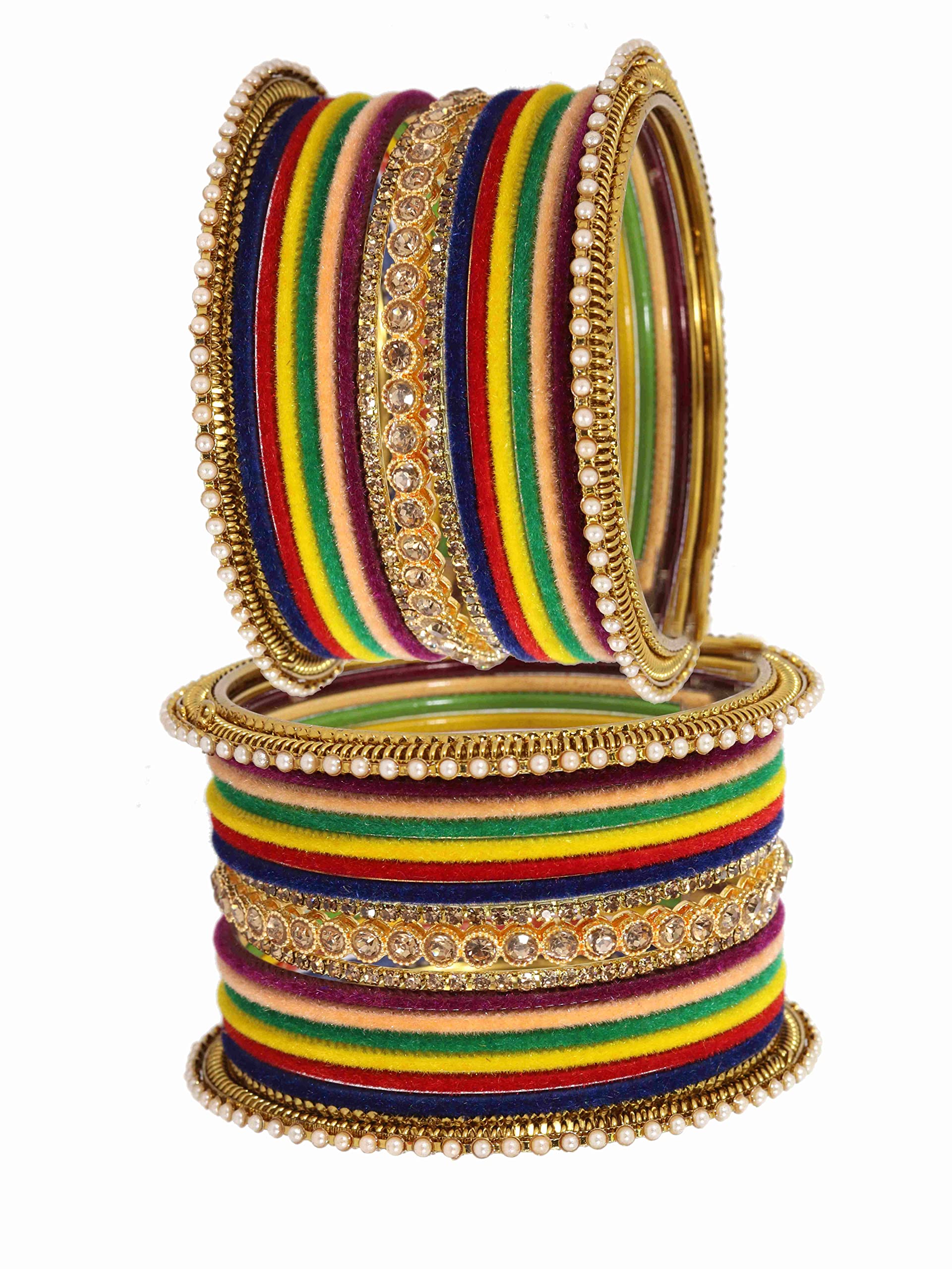 T4 Jewels Metal Velvet Bangles Studded Zircon Diamond Stone & Pearls | Stylish Women's Bangles | Metal bangles | Gold Plated Bangles T4 Jewels