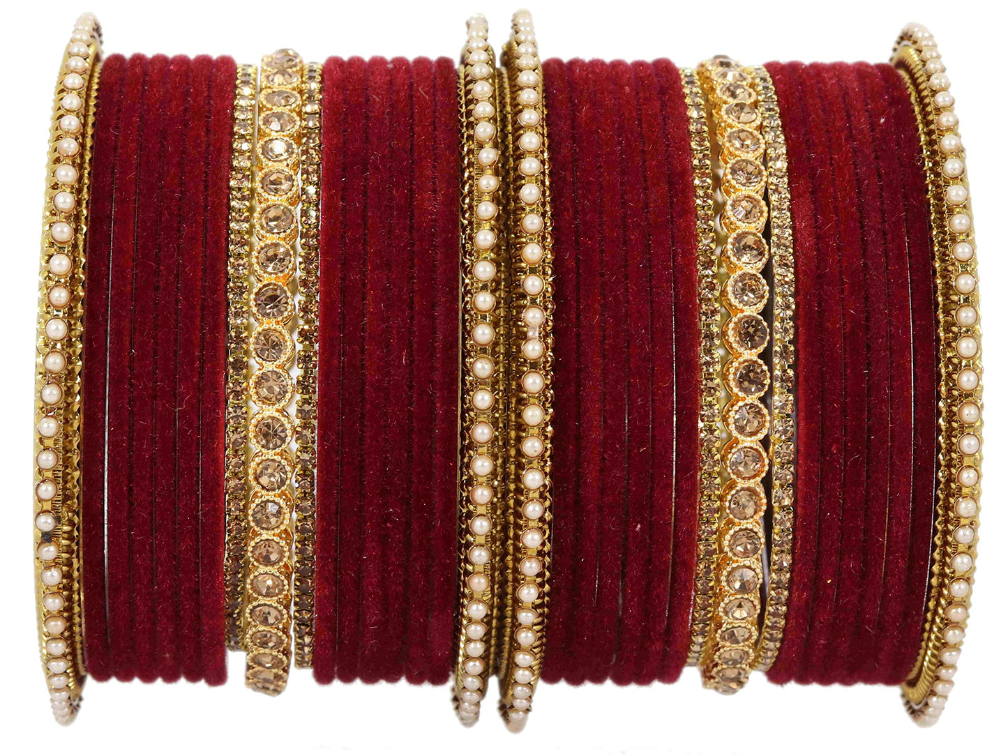 T4 Jewels Metal Velvet Bangles Studded Zircon Diamond Stone & Pearls | Stylish Women's Bangles | Metal bangles | Gold Plated Bangles T4 Jewels