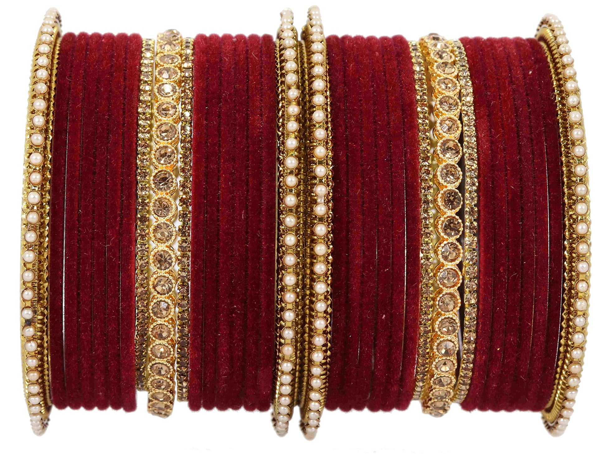 T4 Jewels Metal Velvet Bangles Studded Zircon Diamond Stone & Pearls | Stylish Women's Bangles | Metal bangles | Gold Plated Bangles T4 Jewels