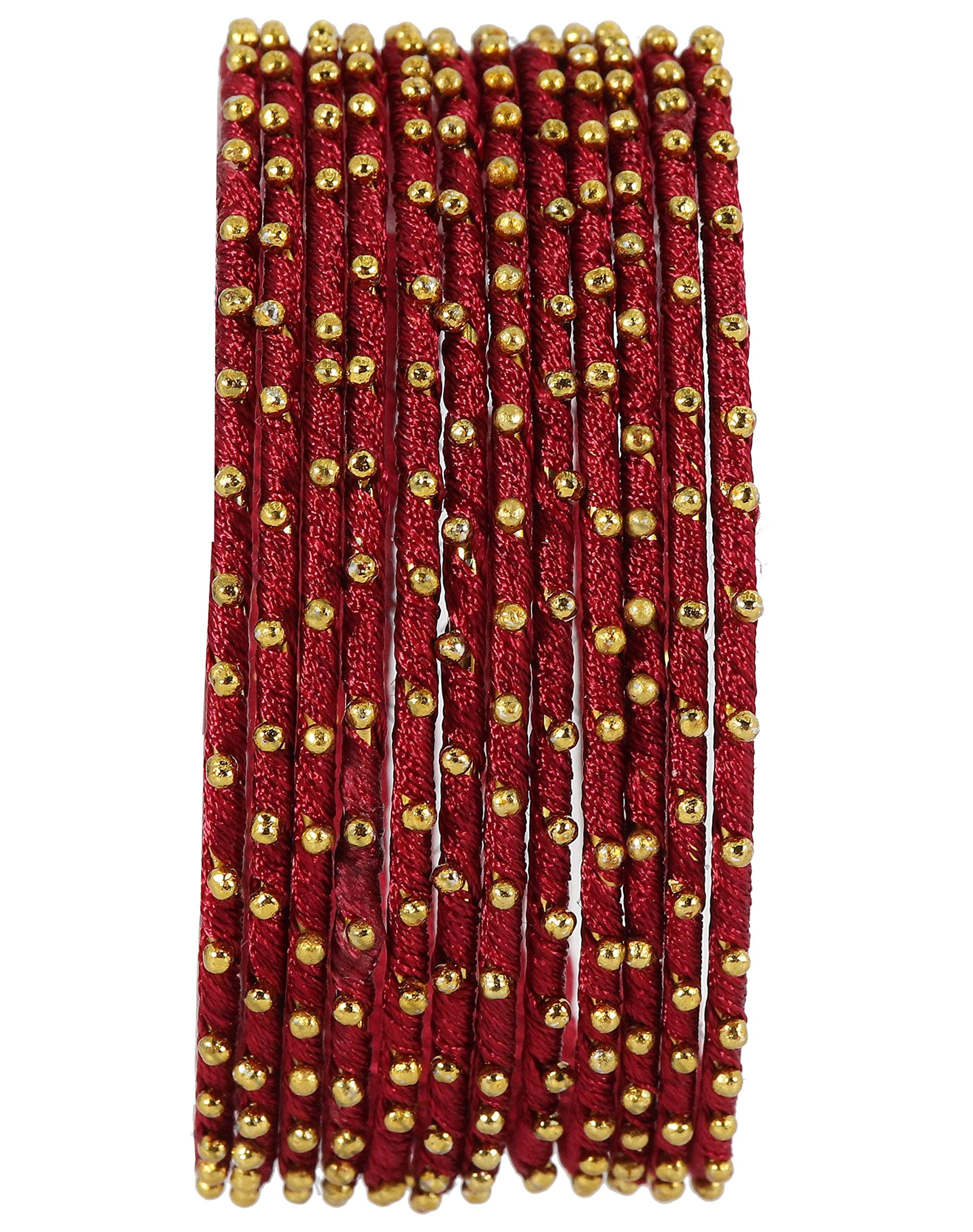 T4 Jewels Non-Precious Metal with Silk thread and Linked with Ball stone Glossy Finished Bangle Set For Women and Girls T4 Jewels