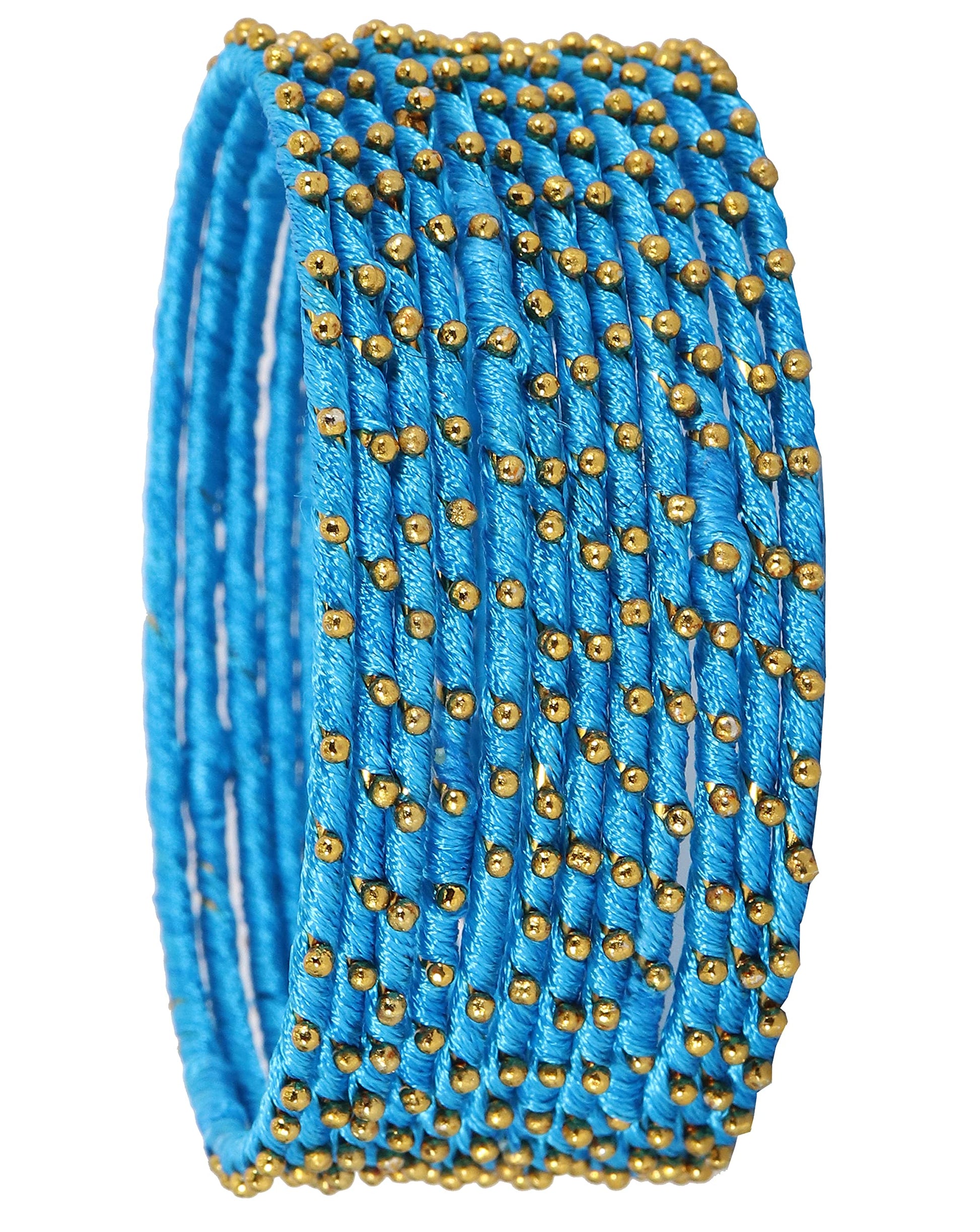 T4 Jewels Non-Precious Metal with Silk thread and Linked with Ball stone Glossy Finished Bangle Set For Women and Girls T4 Jewels