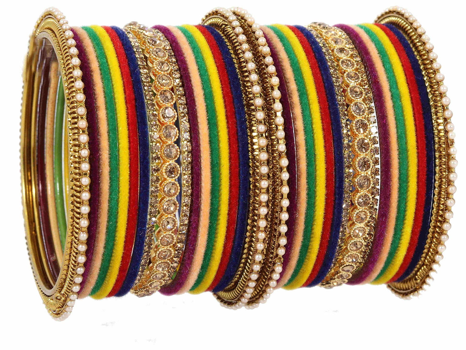 T4 Jewels Metal Velvet Bangles Studded Zircon Diamond Stone & Pearls | Stylish Women's Bangles | Metal bangles | Gold Plated Bangles Multi T4 Jewels