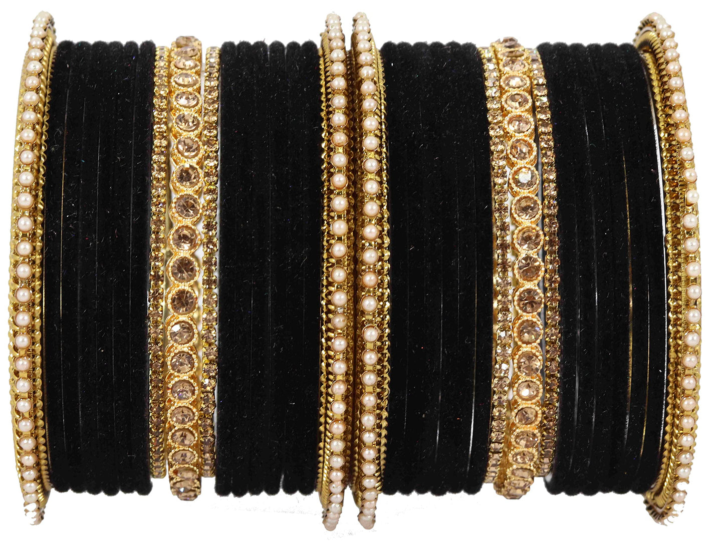 T4 Jewels Metal Velvet Bangles Studded Zircon Diamond Stone & Pearls | Stylish Women's Bangles | Metal bangles | Gold Plated Bangles T4 Jewels