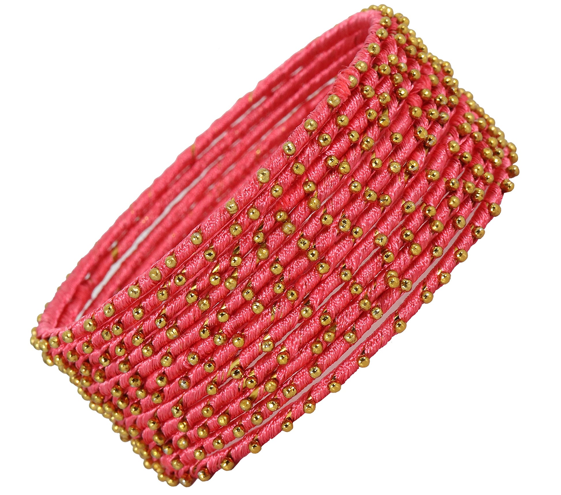 T4 Jewels Non-Precious Metal with Silk thread and Linked with Ball stone Glossy Finished Bangle Set For Women and Girls Watermelon T4 Jewels