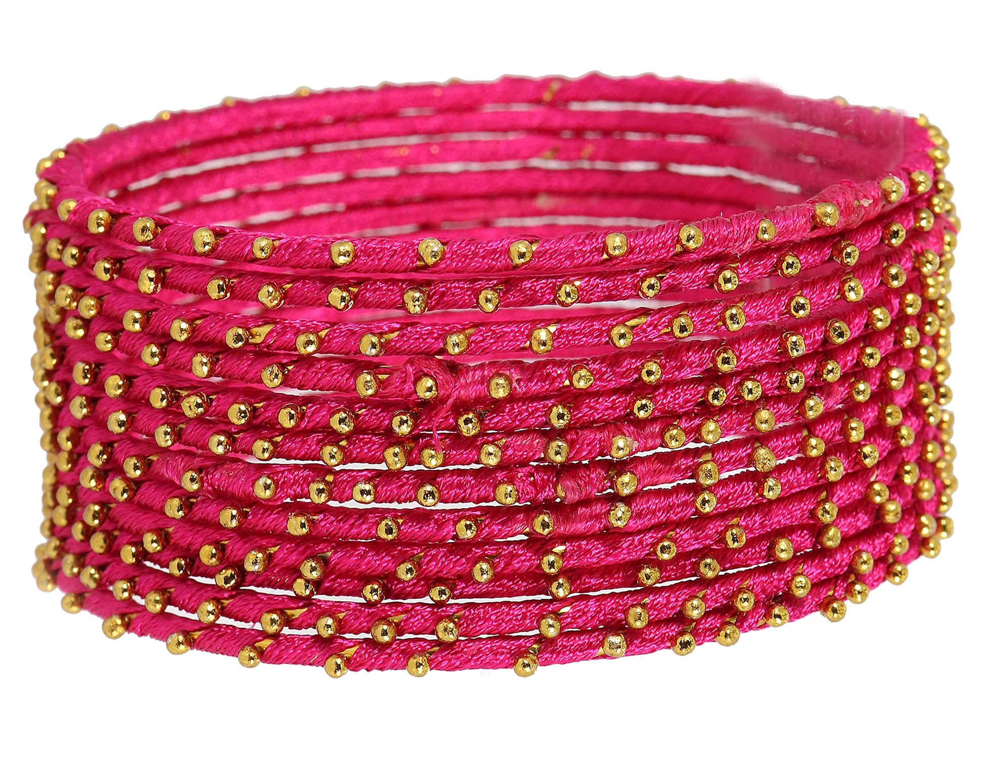 T4 Jewels Non-Precious Metal with Silk thread and Linked with Ball stone Glossy Finished Bangle Set For Women and Girls Magenta T4 Jewels