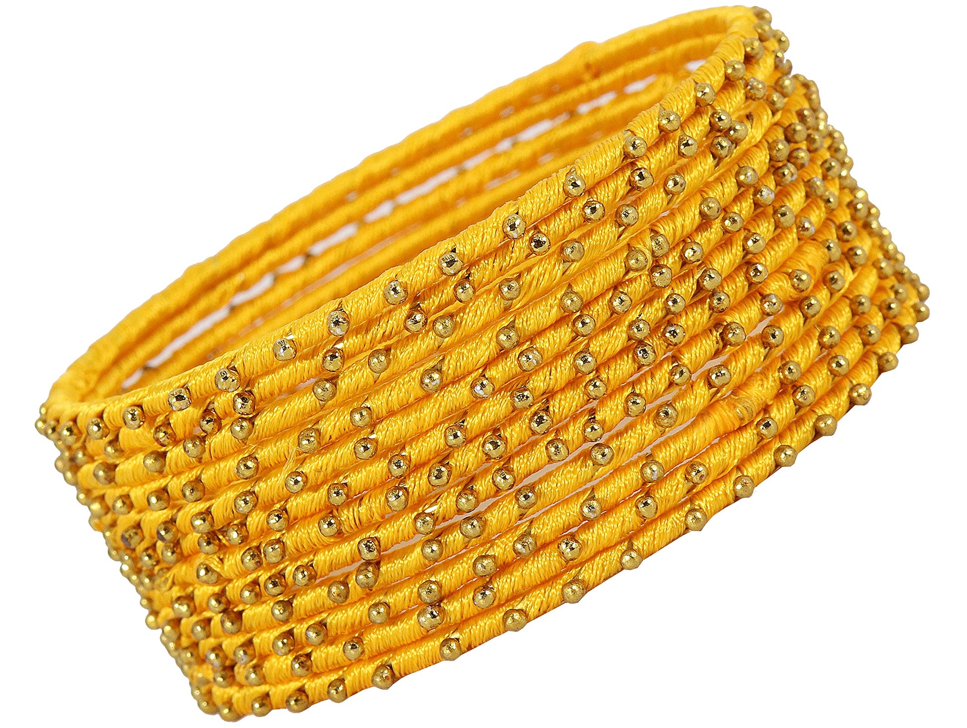 T4 Jewels Non-Precious Metal with Silk thread and Linked with Ball stone Glossy Finished Bangle Set For Women and Girls Yellow T4 Jewels