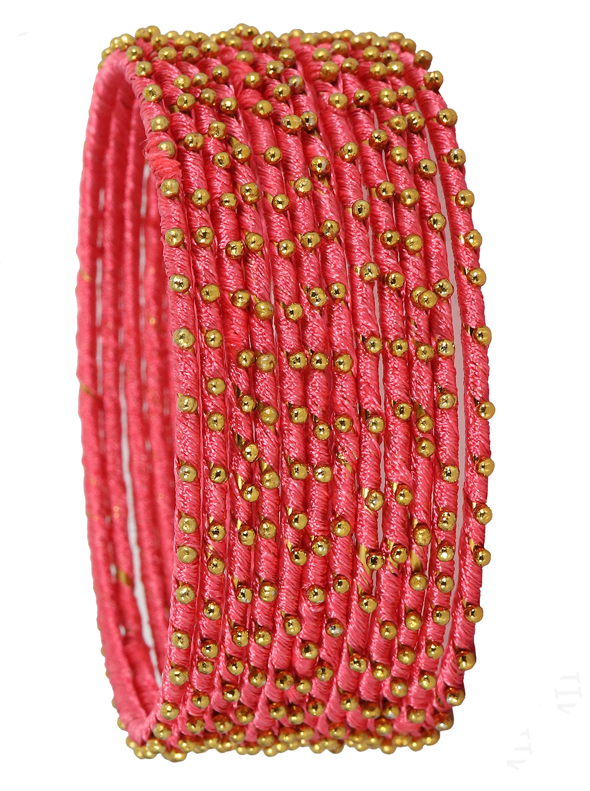 T4 Jewels Non-Precious Metal with Silk thread and Linked with Ball stone Glossy Finished Bangle Set For Women and Girls T4 Jewels