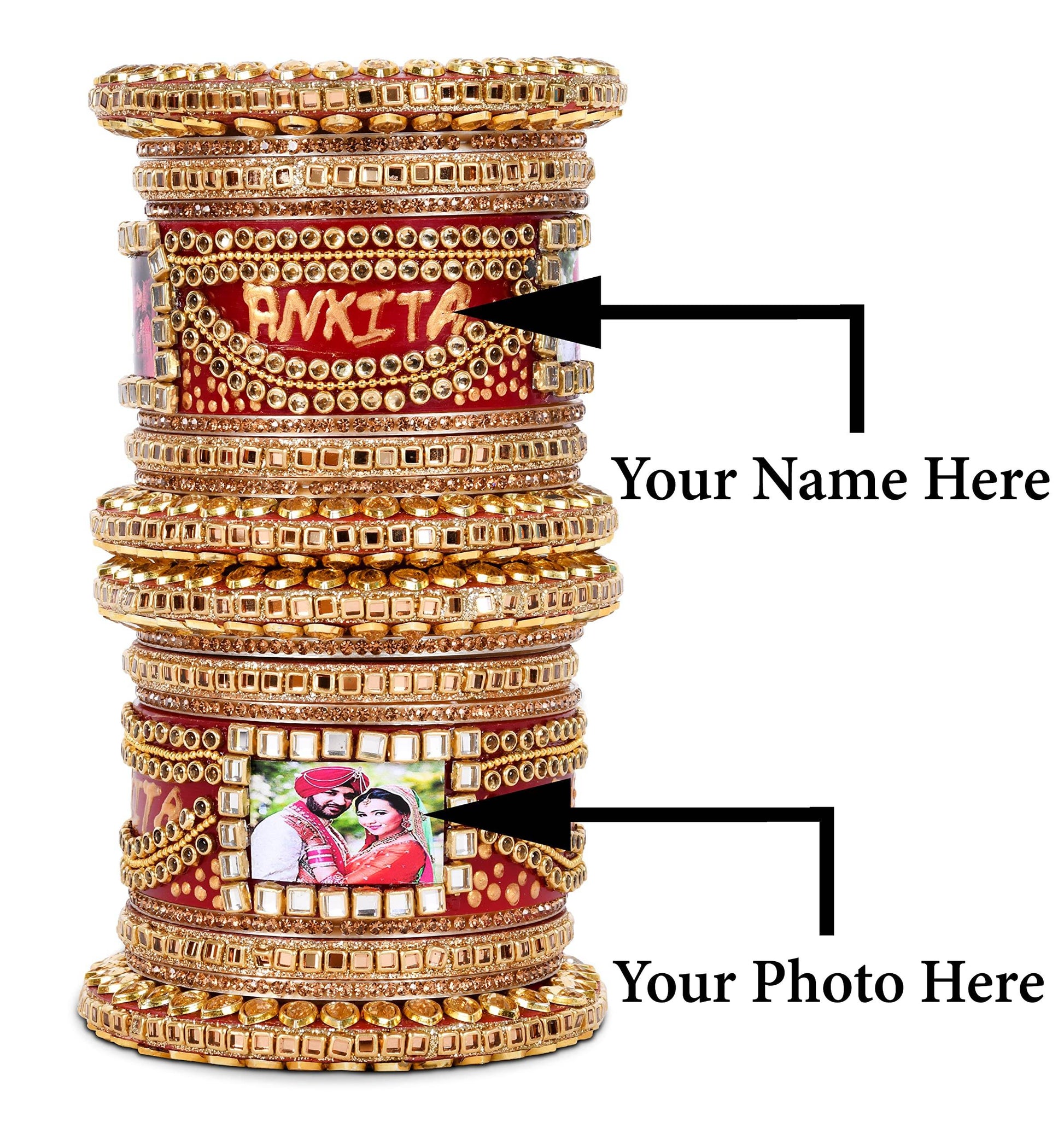 T4 Jewels Plastic Traditional I Photo and Name (Personalise) Chuda Women Fashion Designer Plastic Kada Designer Stone Chura Base Glittery Designing Embroidry Women Fashion Designing Kada For Women And Girls Bangle Chura T4 Jewels