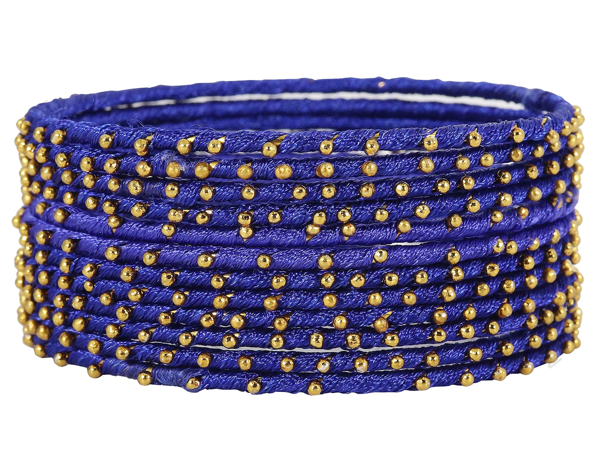 T4 Jewels Non-Precious Metal with Silk thread and Linked with Ball stone Glossy Finished Bangle Set For Women and Girls Dark Blue T4 Jewels