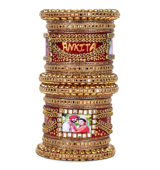 T4 Jewels Plastic Traditional I Photo and Name (Personalise) Chuda Women Fashion Designer Plastic Kada Designer Stone Chura Base Glittery Designing Embroidry Women Fashion Designing Kada For Women And Girls Bangle Chura Traditional T4 Jewels