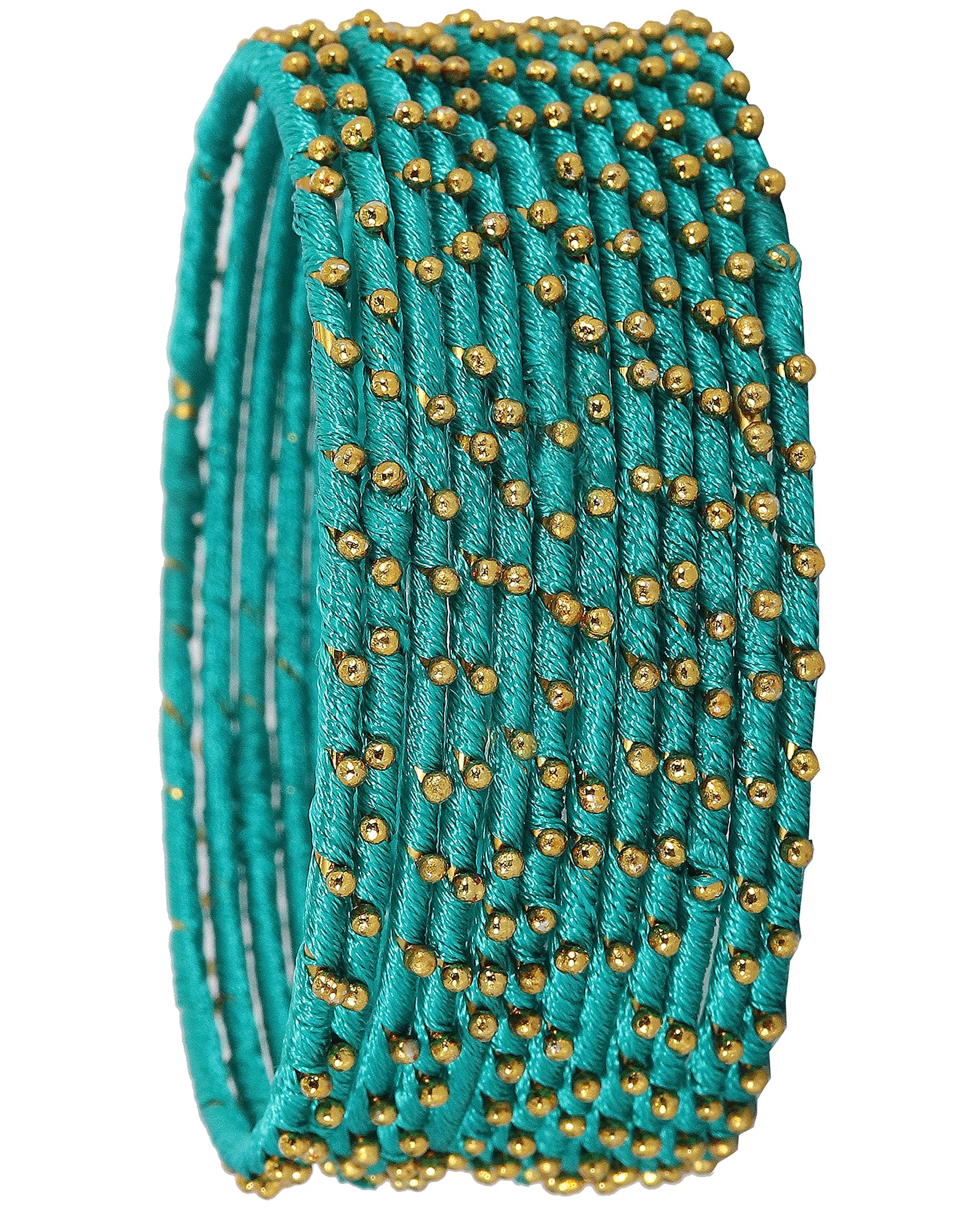 T4 Jewels Non-Precious Metal with Silk thread and Linked with Ball stone Glossy Finished Bangle Set For Women and Girls T4 Jewels