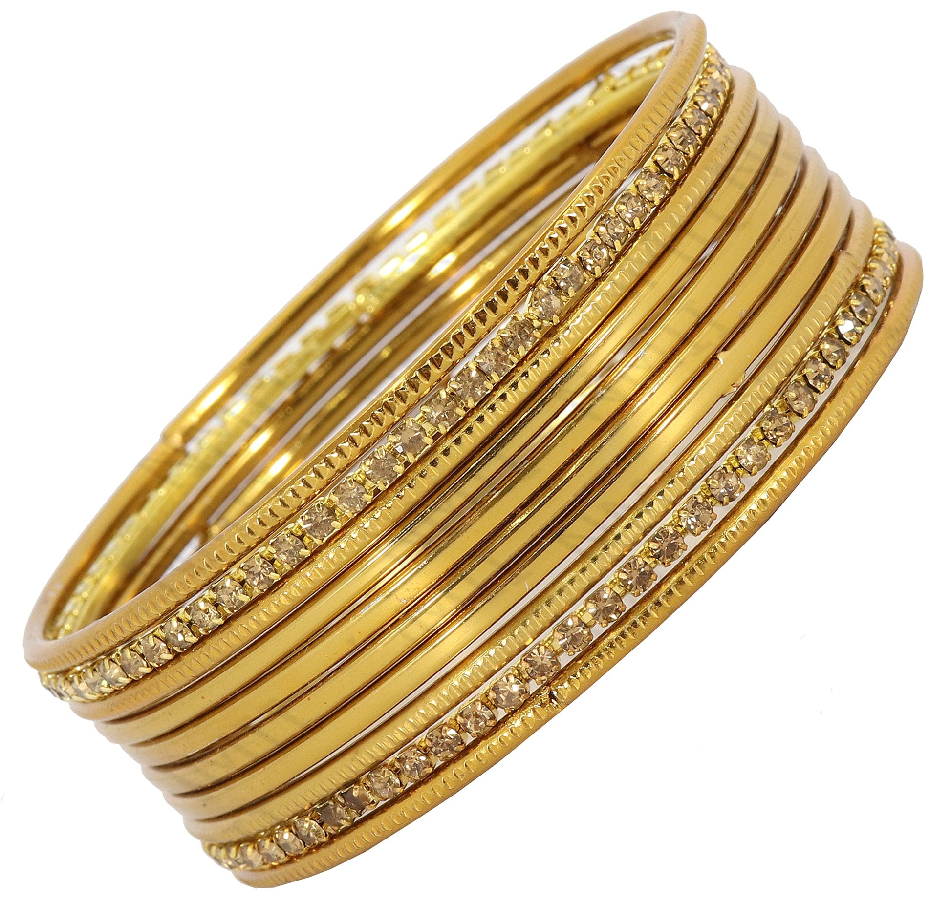 T4 Jewels Non-Precious Metal Base Metal with Zircon Gemstone Studded worked Plain and Cutting Pattern Glossy Finished Bangle Set T4 Jewels