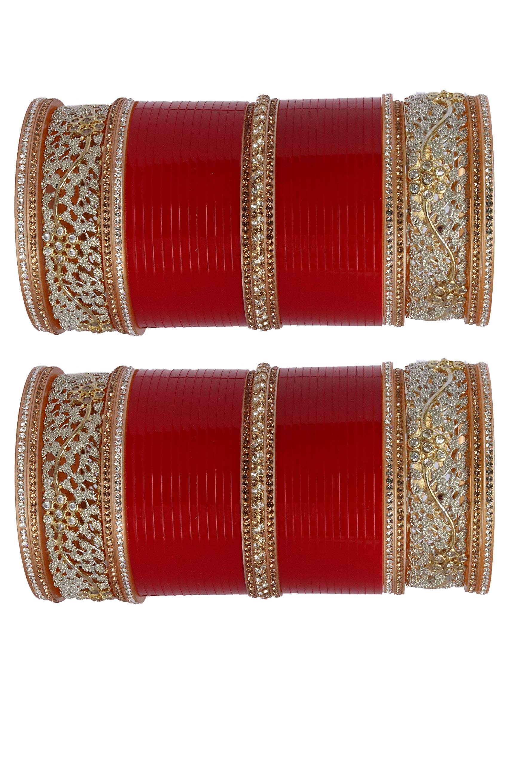 T4 Jewels RED GOLDEN BRIDAL CHUDA WITH AD DESIGNER KADAS GIVING AN ELEGANT LOOK T4 Jewels