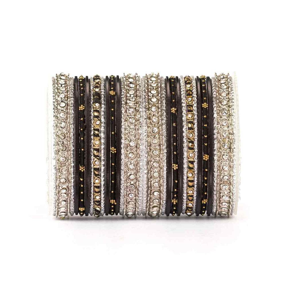Elegant Colored Thread Bangle Set Black-Silver All Bangle Sets T4 Jewels