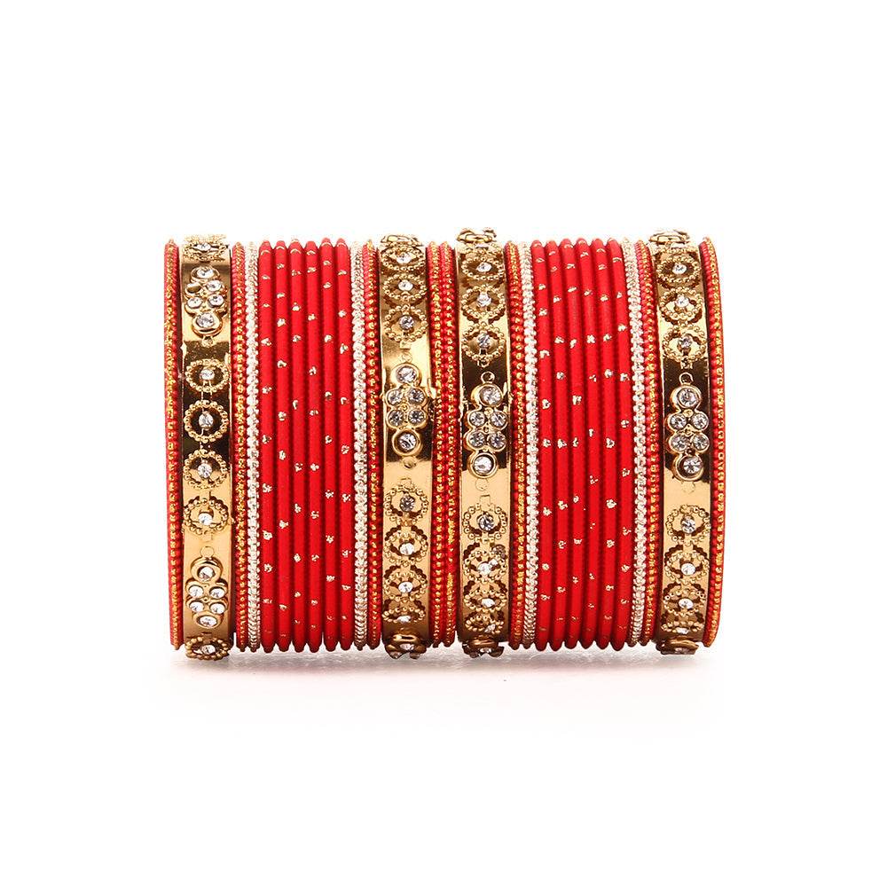 Traditional Bangle Set With Golden Dotted Bangles Red All Bangle Sets T4 Jewels