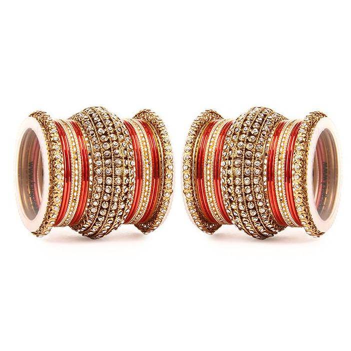 Set of 2 Colored Chakri Shining Bangle Set Orange All Bangle Sets T4 Jewels