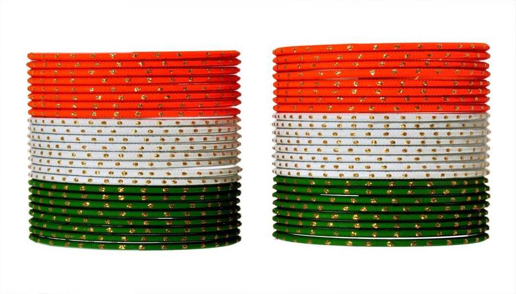 T4 Jewels Dotted Tricolor Bangle Set (Pack Of 48) Tricolor Bangles T4 Jewels
