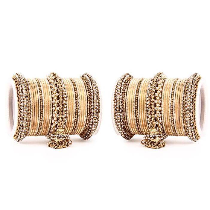 Set of 2 Traditional Jhumki Bangle Set Golden All Bangle Sets T4 Jewels