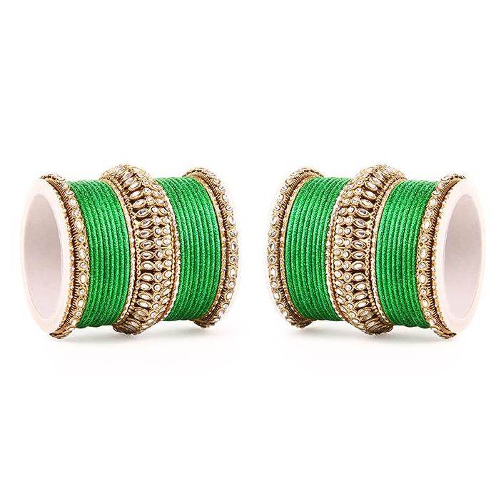 Set of 2 Bridal Kundan Bangle Set Green All Bangle Sets T4 Jewels
