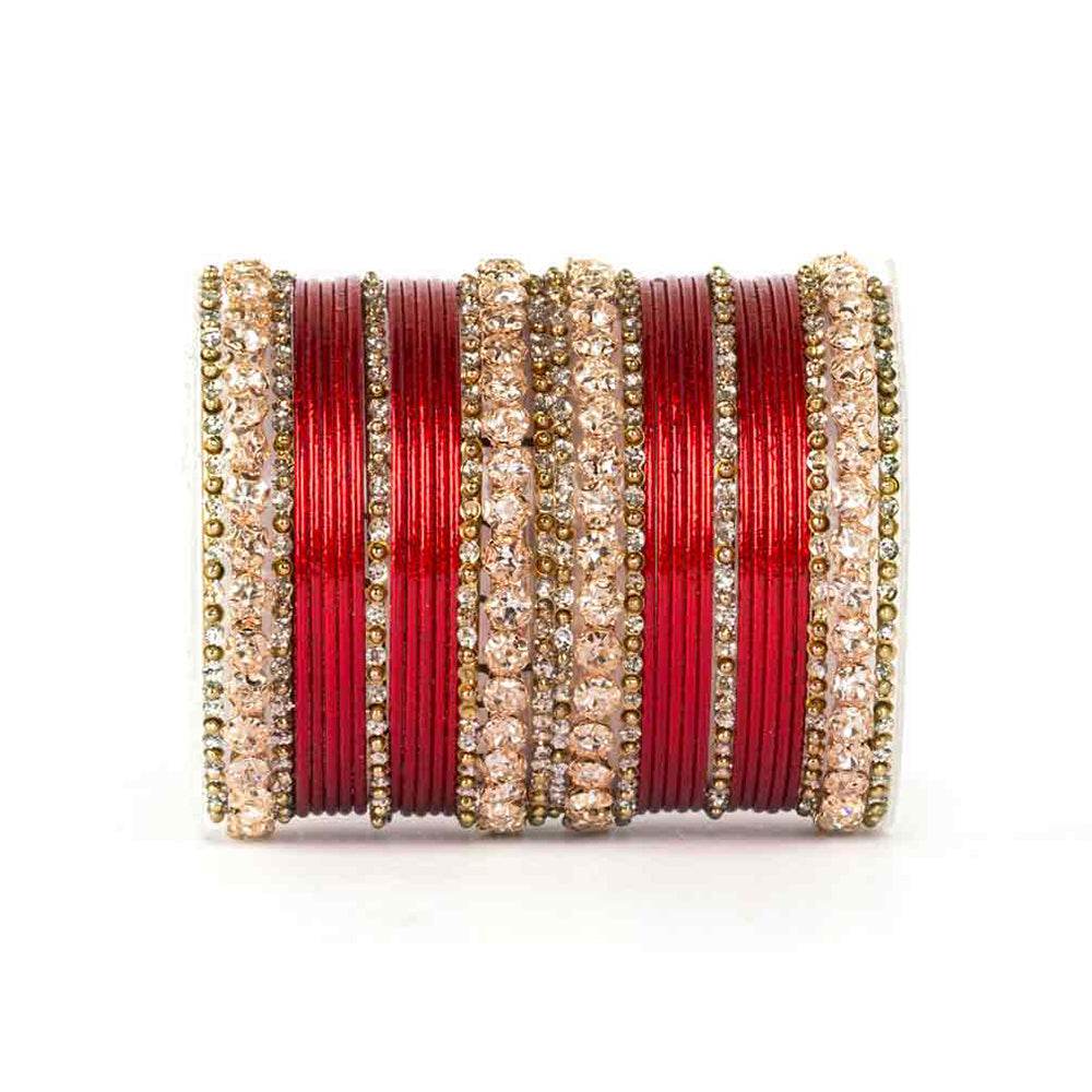 Beautiful Shimmering Brass Bangle Set Red All Bangle Sets T4 Jewels