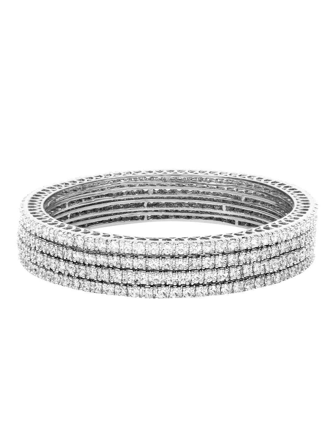 Nisha Silver Finish American Diamond Bangles T4 Jewels