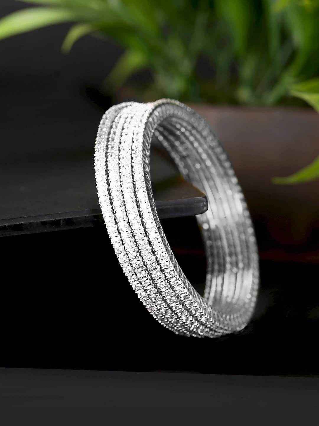 Nisha Silver Finish American Diamond Bangles 2.10 Very Large T4 Jewels