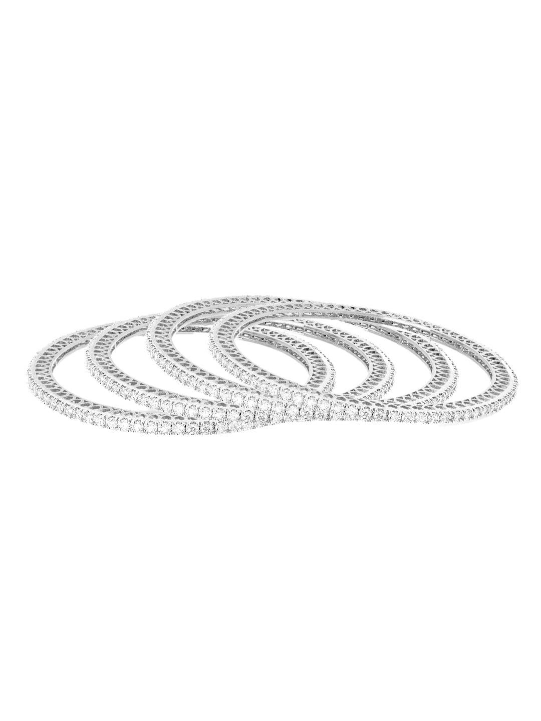 Nisha Silver Finish American Diamond Bangles T4 Jewels
