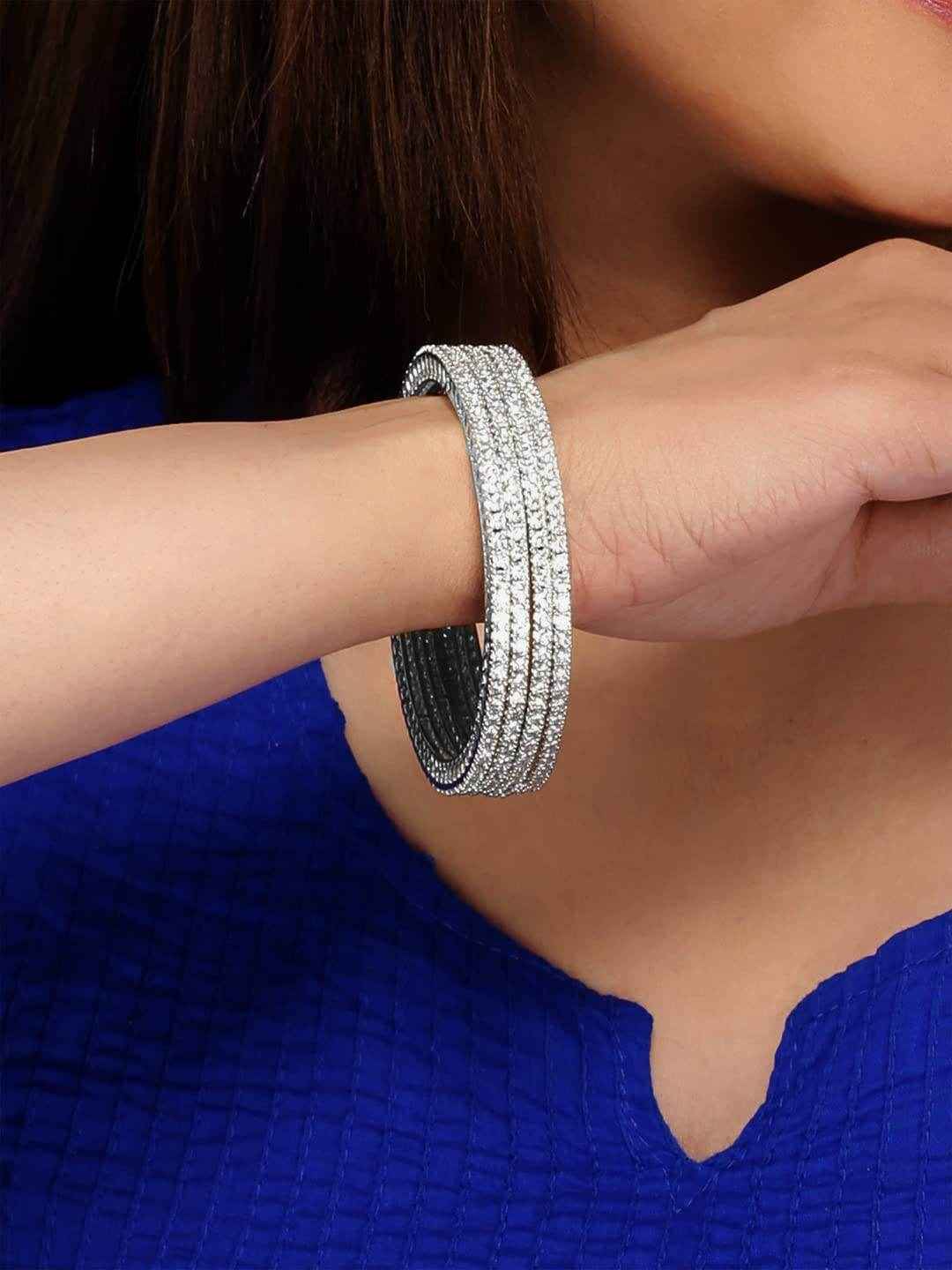 Nisha Silver Finish American Diamond Bangles T4 Jewels