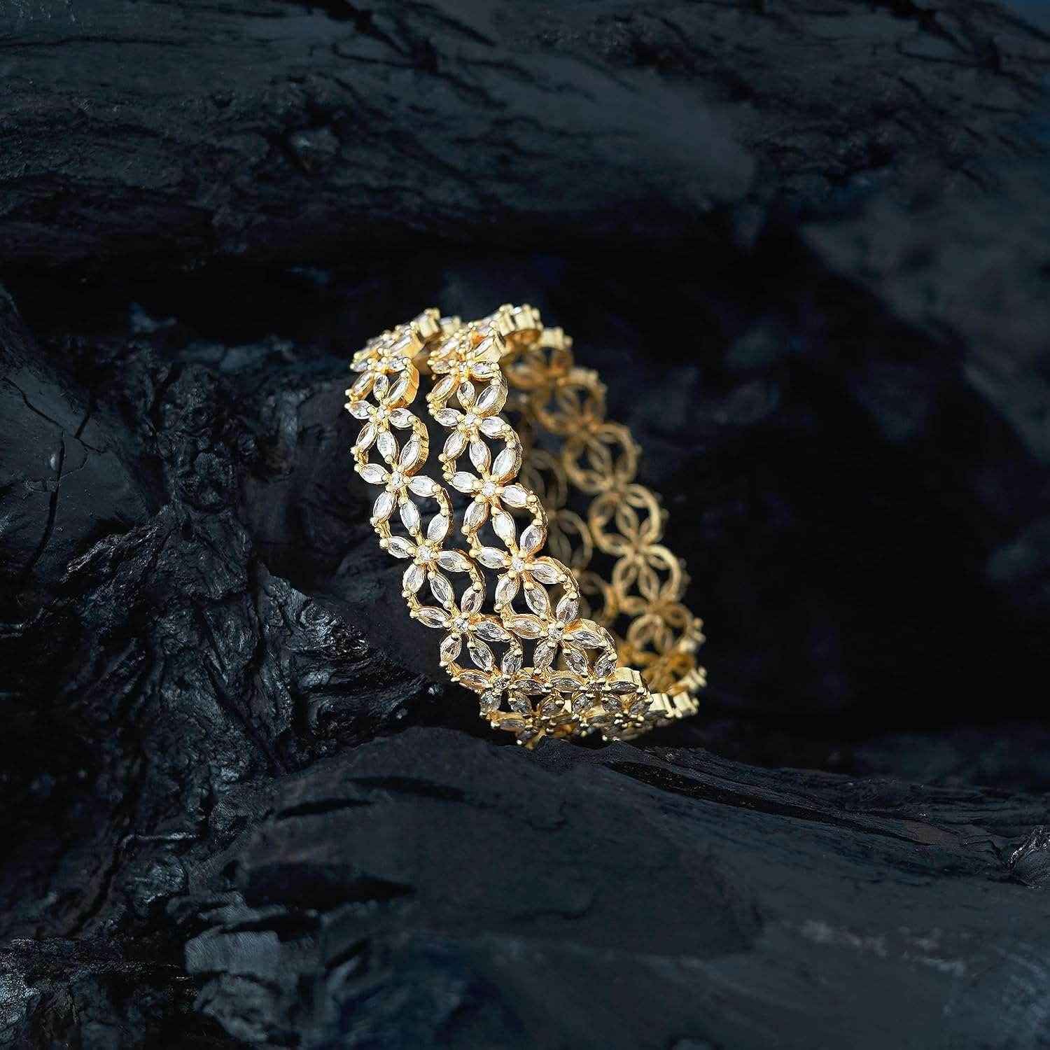 Rubina Gold Plated American Diamond Bangles 2.10 Extra Large T4 Jewels