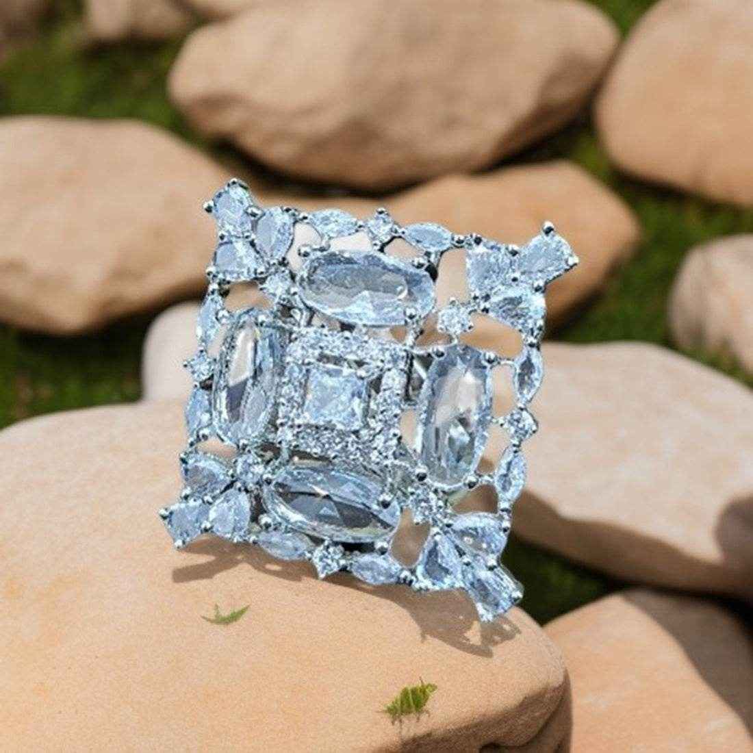 T4 Jewels Free Size Square Design American Diamond Silver Color Ring Rings T4 Jewels