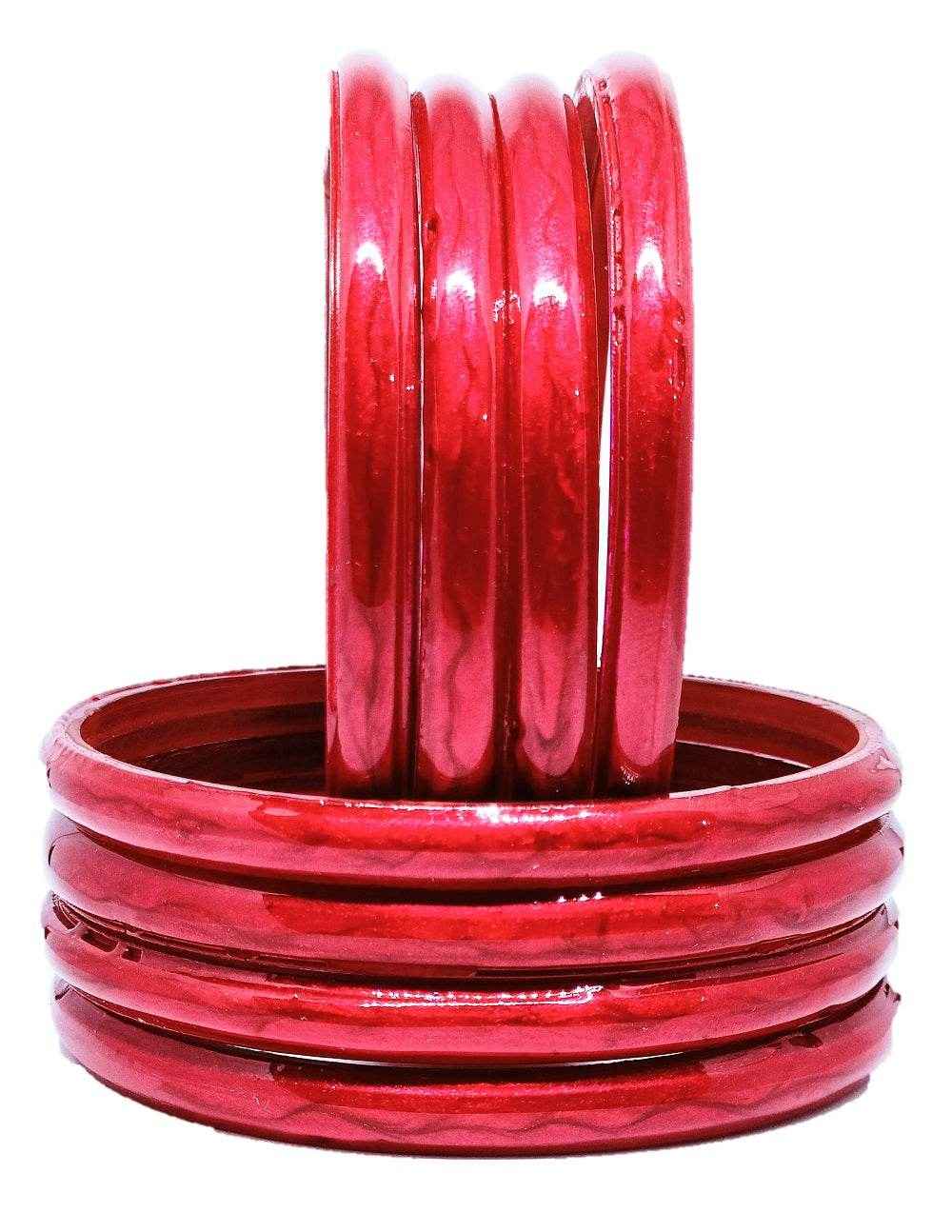 T4 Jewels (Large Size) Many Colors Glass Kada Bangles (Pack Of 8)-RSHN Red Large Size Bangles T4 Jewels