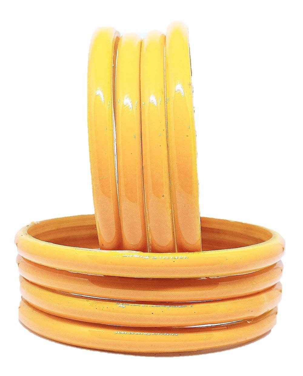 T4 Jewels (Large Size) Many Colors Glass Kada Bangles (Pack Of 8)-RSHN Yellow Large Size Bangles T4 Jewels