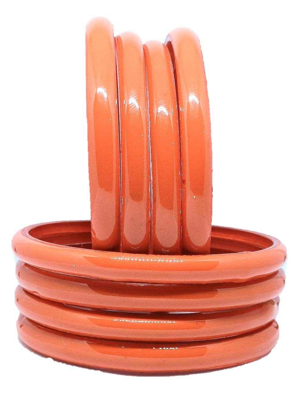 T4 Jewels (Large Size) Many Colors Glass Kada Bangles (Pack Of 8)-RSHN Orange Large Size Bangles T4 Jewels