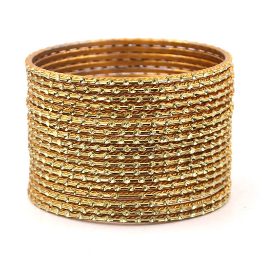 Set of 24 Shining Metal Bangles with self-dot Design by T4 Jewels Antique Plain Metal Bangles T4 Jewels