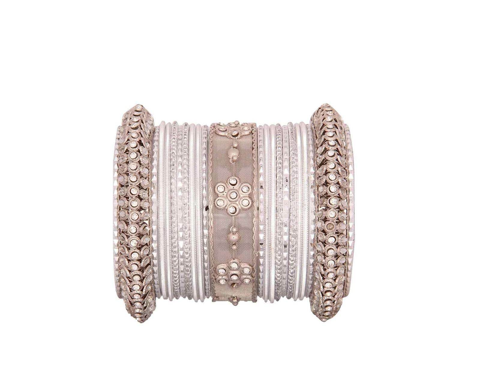 One Hand Multi-Colored Velvet Textured Bangle Set All Silver All Bangle Sets T4 Jewels