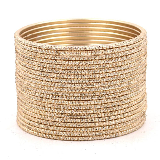 Set of 24 Glitter Bangles by T4 Jewels Beige Plain Metal Bangles T4 Jewels