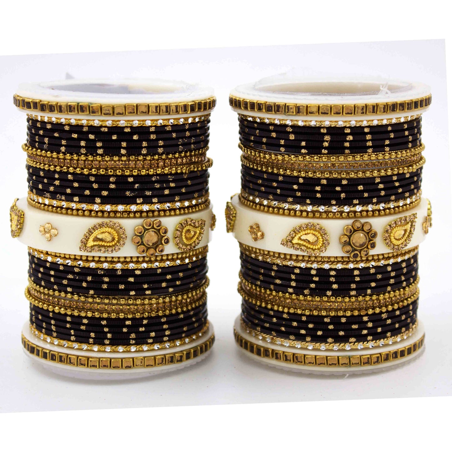 Traditonal Bridal Bangle set with golden dotted design Black All Bangle Sets T4 Jewels