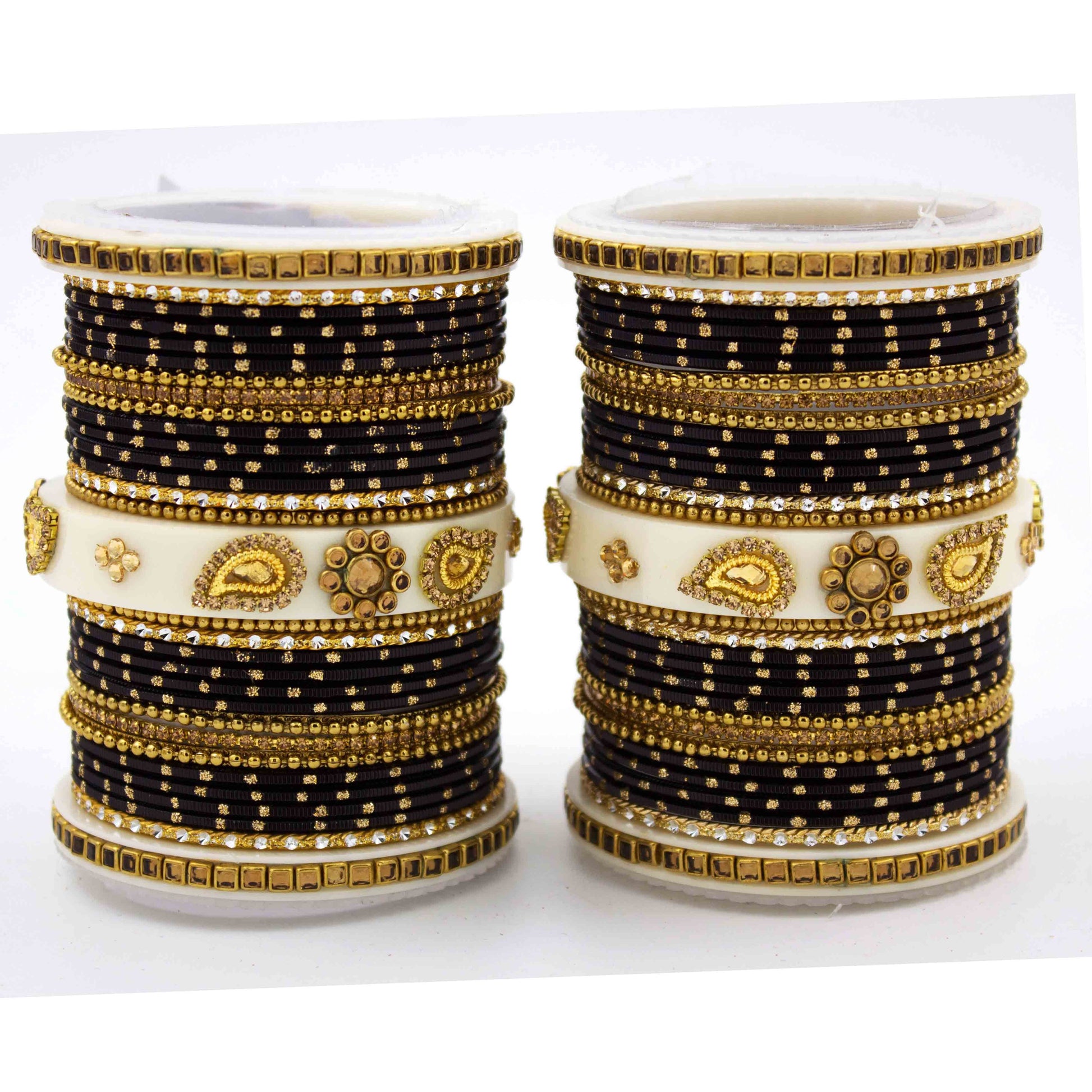Traditonal Bridal Bangle set with golden dotted design Black All Bangle Sets T4 Jewels