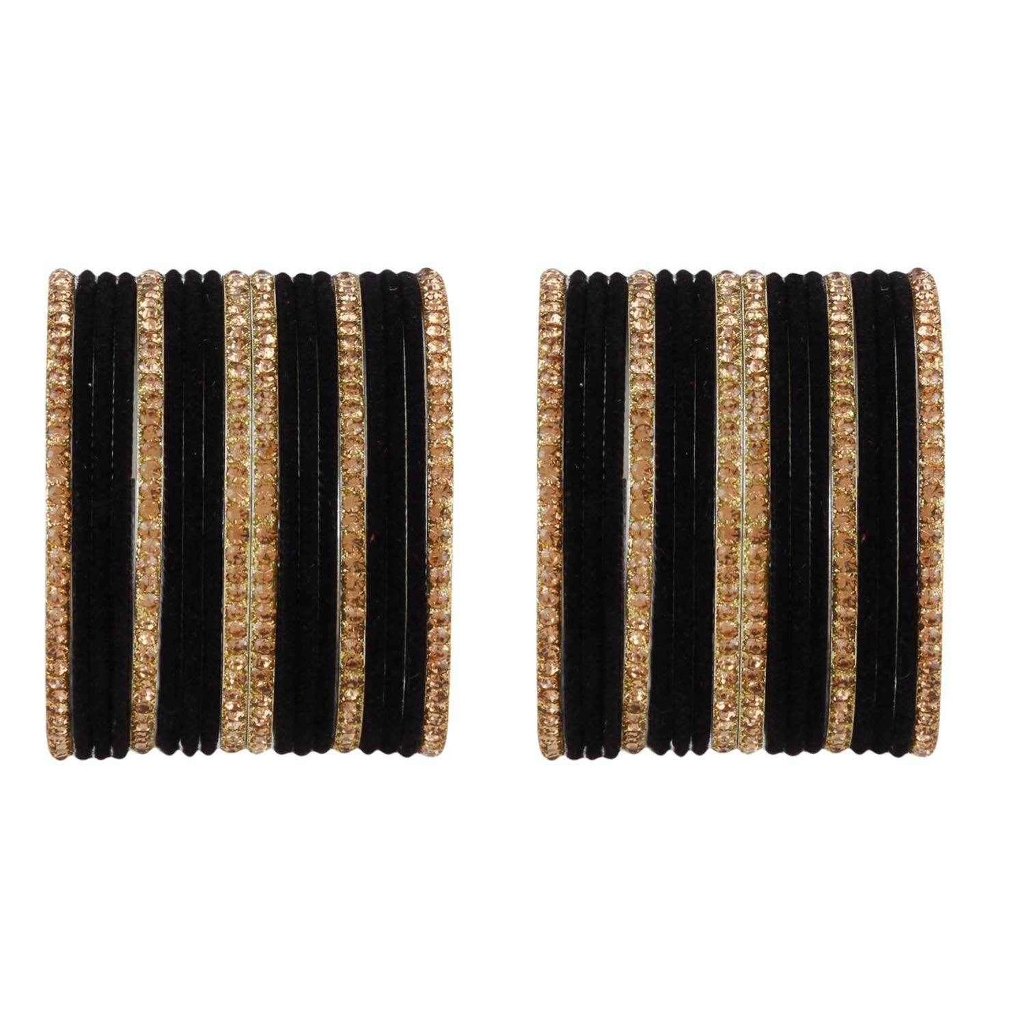 T4 Jewels Velvet Bangle Set With Golden Bangles-69 Black All Bangle Sets T4 Jewels