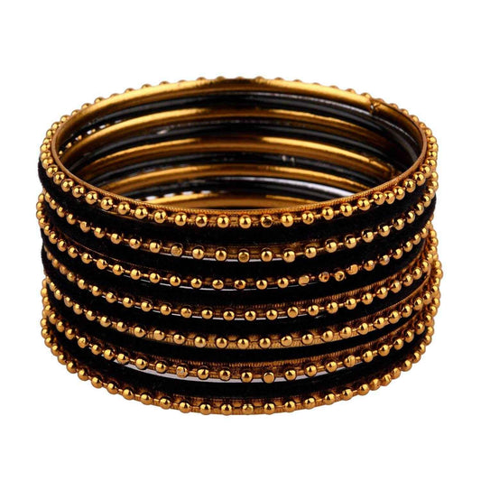 T4 Jewels Velvet Bangle Set With Golden Bangles-1NO. Black Pack Of 1 All Bangle Sets T4 Jewels