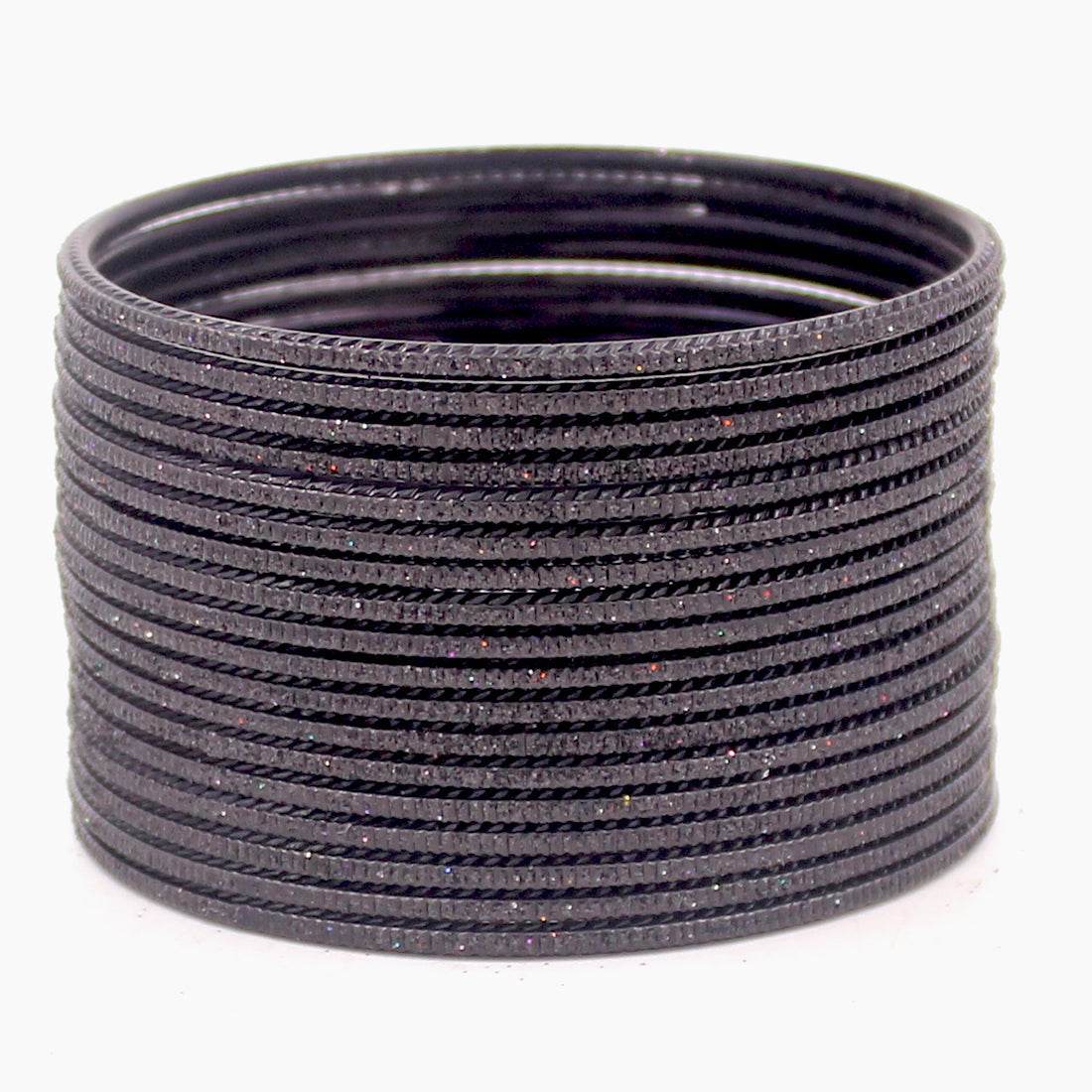 Set of 24 Lehar Glitter Metal Bangles by T4 Jewels Black Plain Metal Bangles T4 Jewels