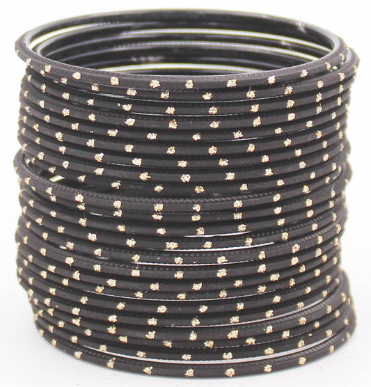 Set of 24 Plain Matte Textured Metal Bangles By T4 Jewels Plus Size Black Plain Metal Bangles T4 Jewels