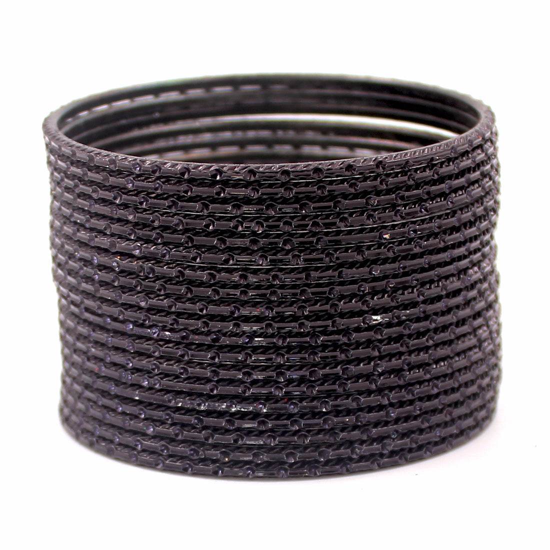 Set of 24 Shining Metal Bangles with self-dot Design by T4 Jewels Black Plain Metal Bangles T4 Jewels