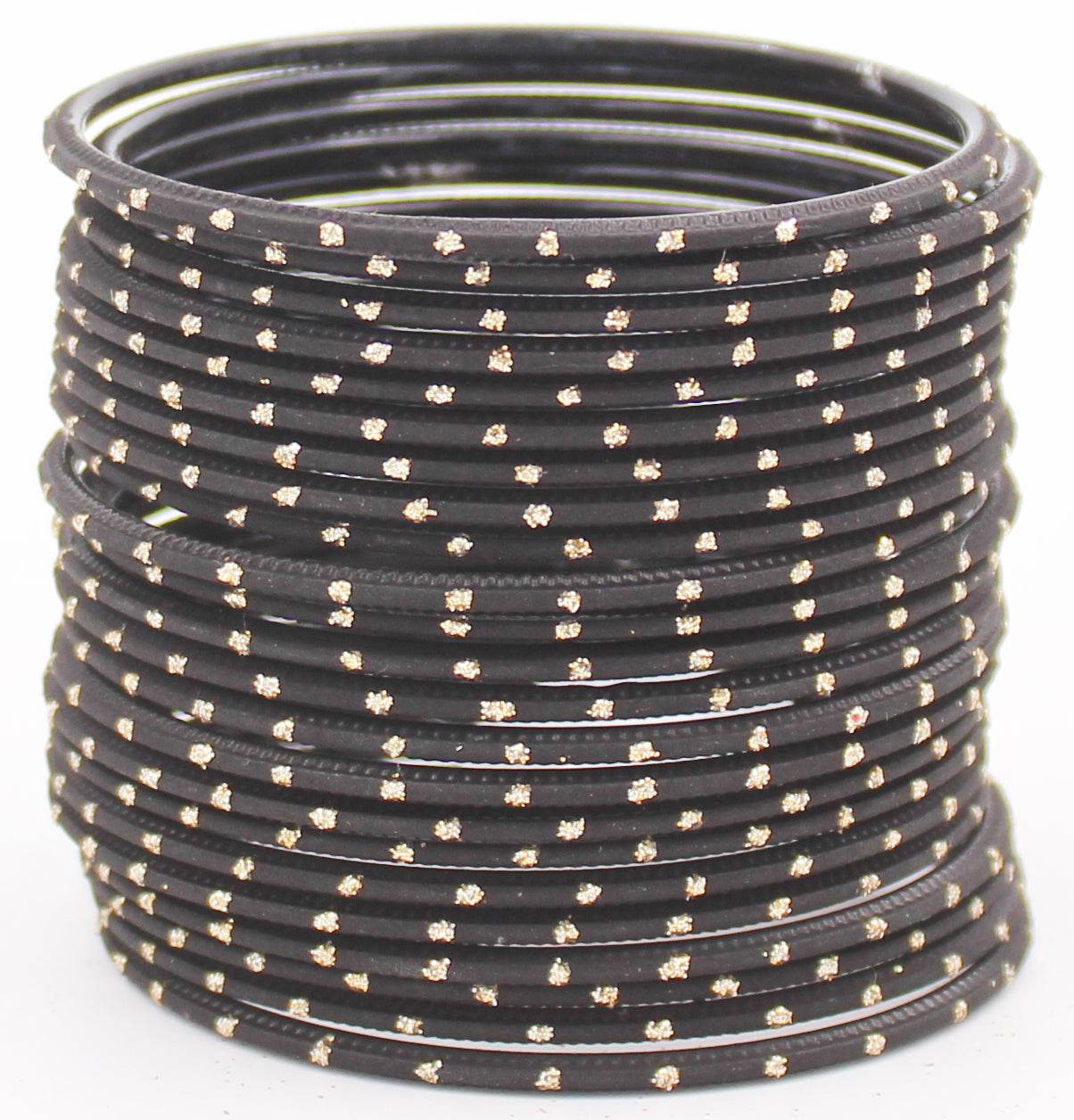 Set of 24 Plain Matte Textured Metal Bangles By T4 Jewels Black Plain Metal Bangles T4 Jewels