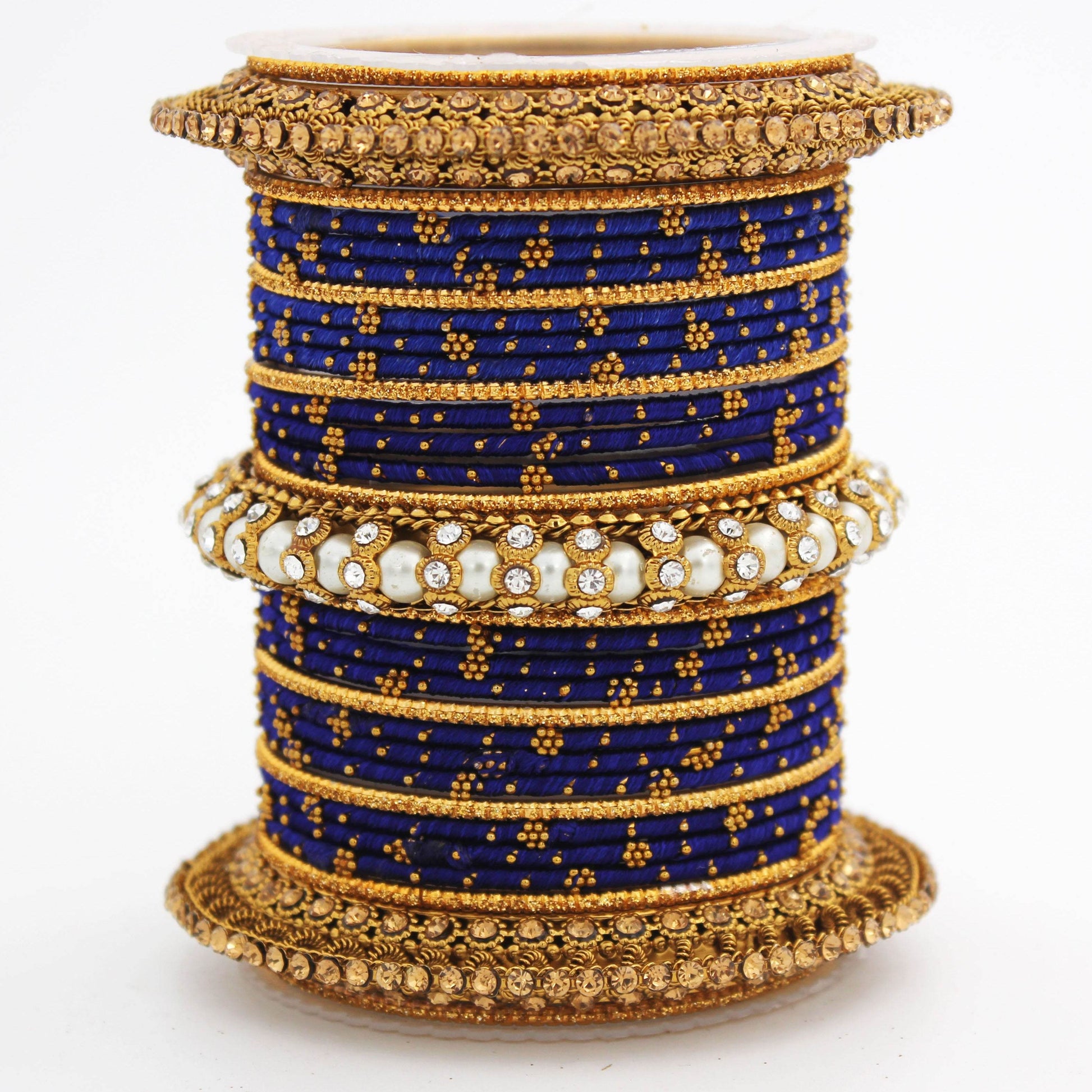 Traditional Thread bangle set with Pearl centre kada by T4 Jewels Blue All Bangle Sets T4 Jewels