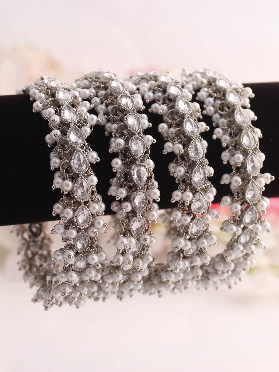 Kayra Bangle Set Silver White Bangles T4 Jewels