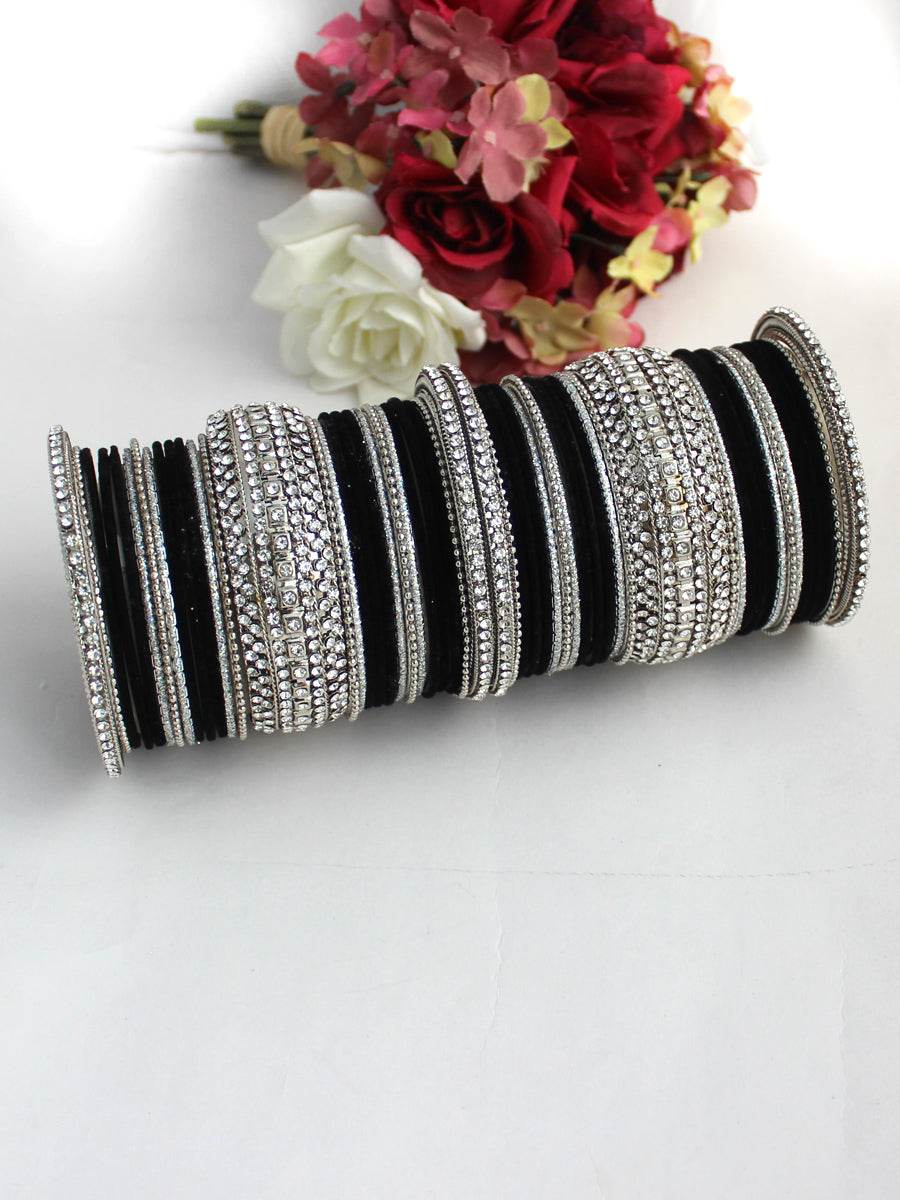Maryam Bangle Set (Silver) Black 2.1O Bangles T4 Jewels